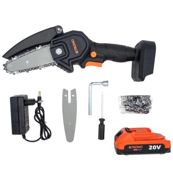 Mini fierastrau cu lant pe acumulator, STROMO AAS20, 20V, 2Ah, 4000RPM, 2 x lame, 2 x lanturi