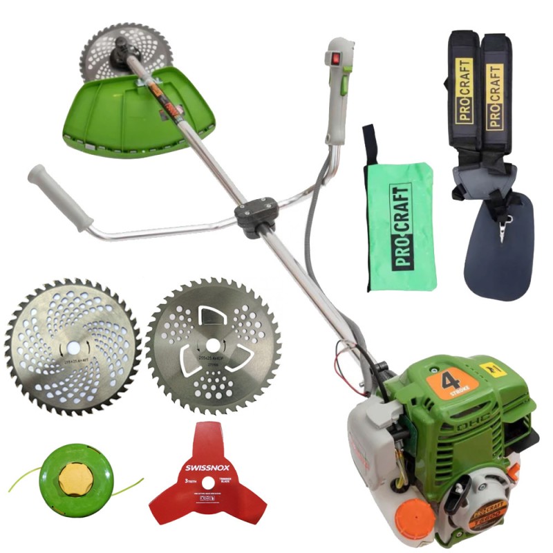 Motocoasa de umar pe benzina, PROCRAFT T5600, 4T, 7.8CP, 9000 rpm, 4 sisteme de taiere, ham Motocoasa de umar pe benzina, PROCRAFT T5600, 4T, 7.8CP, 9000 rpm, 4 sisteme de taiere, ham